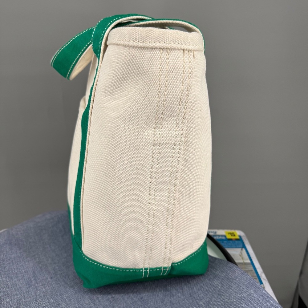 Lands End Medium Tote Bag 5 Pocket Zipper Green Natural Canvas *Has Embroidery - Picture 5 of 16